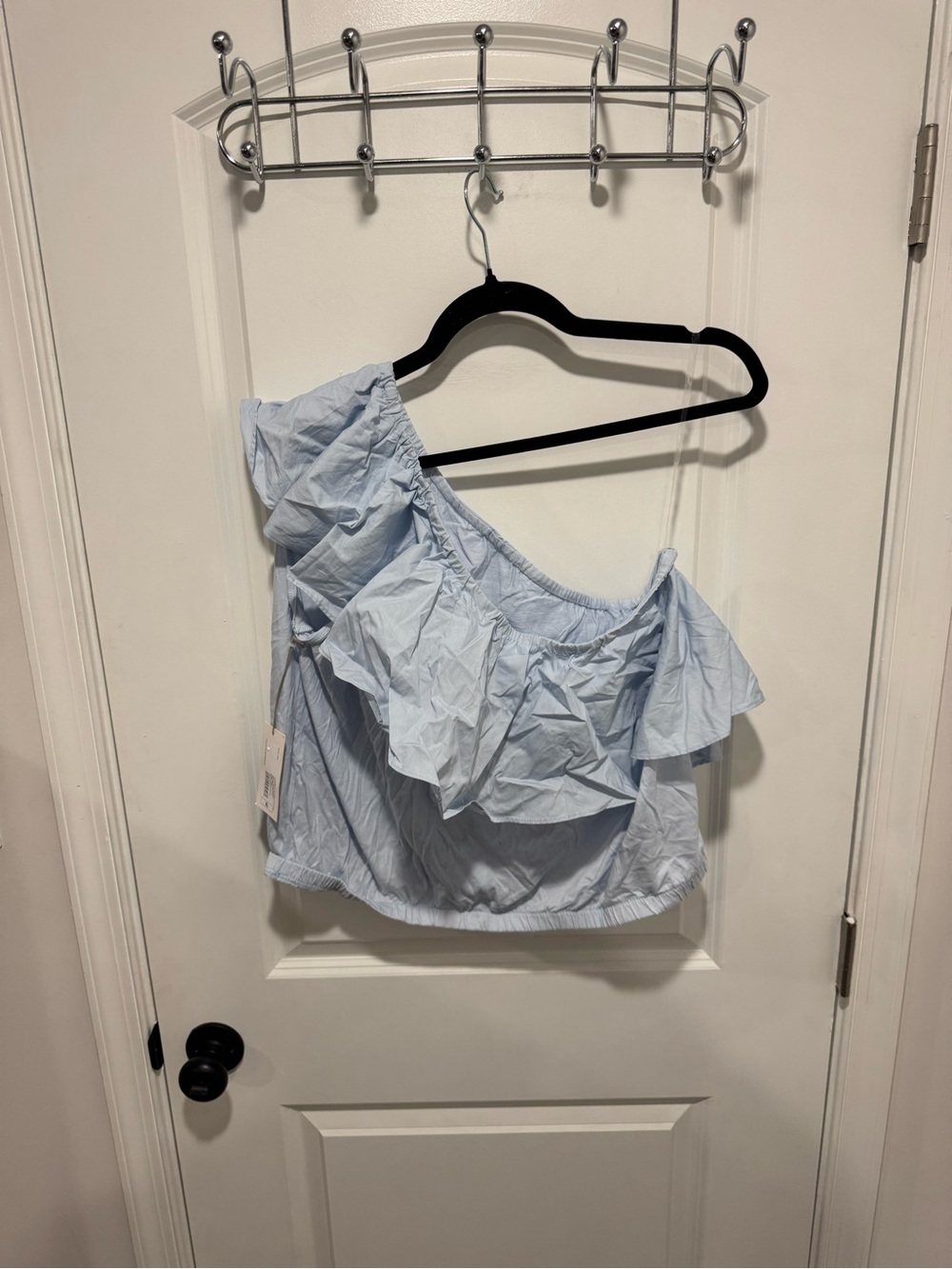 a new day Light Blue One-Shoulder Ruffle Crop Top